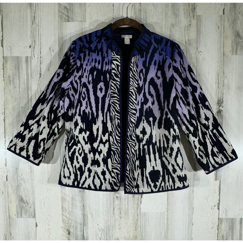 Chicos Blazer Size 0 or Small Purple Ombré Animal Print Lined Open Front